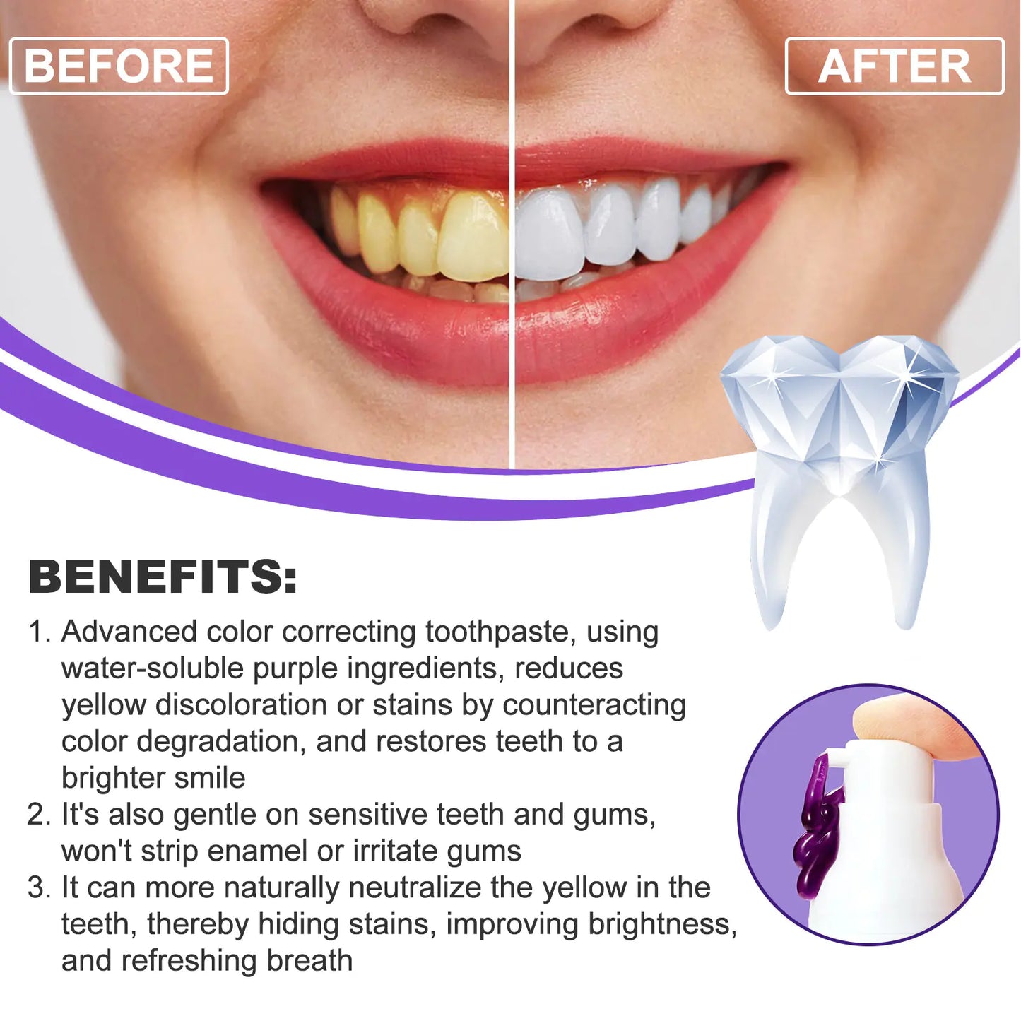 Dentifrice Blanchissant Violet EELHOE pour Soins Buccaux