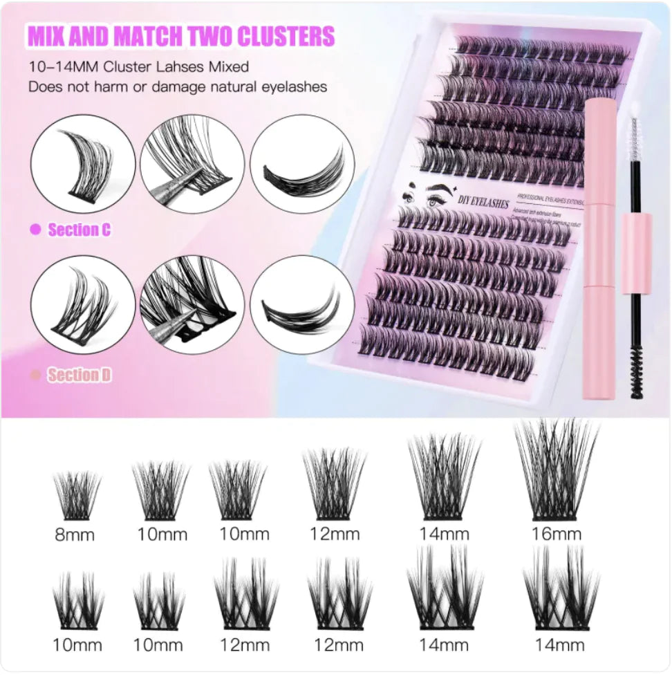 Kit de faux cils en clusters naturels – Grande capacité
