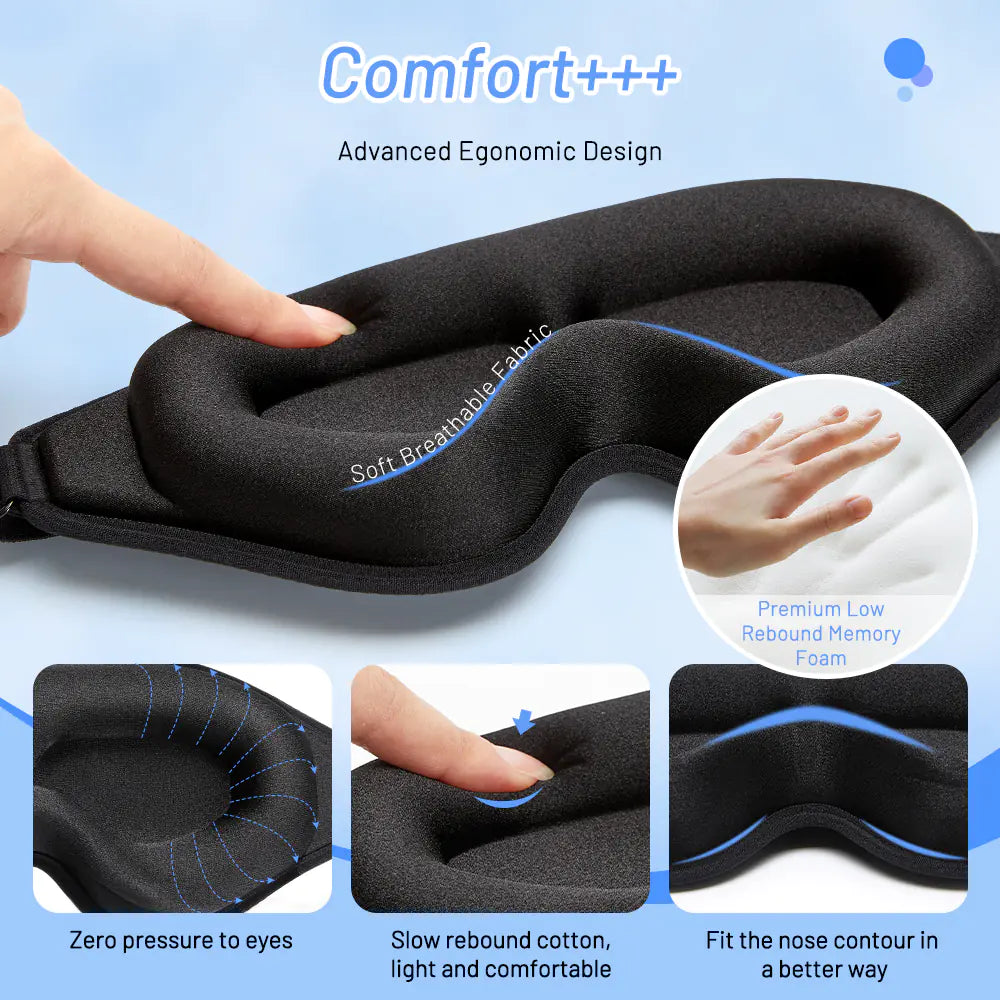 Masque de Sommeil en Mousse à Mémoire de Forme 3D Naturel pour le Confort