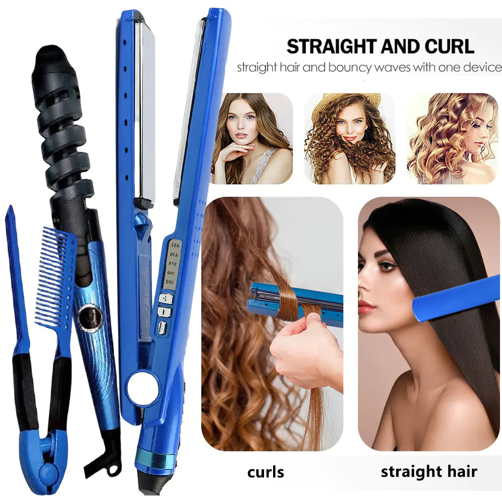 Dual-Purpose Blue Hair Straightener for Quick Styling