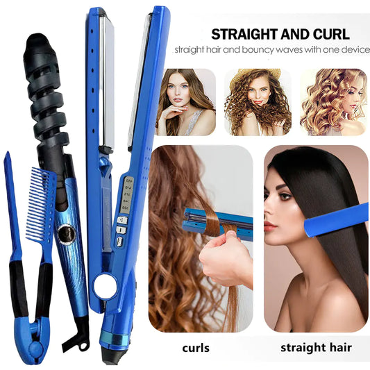 Dual-Purpose Blue Hair Straightener for Quick Styling