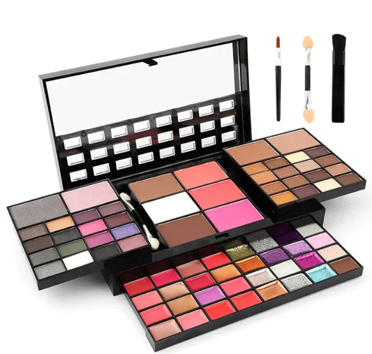 Coffret maquillage 74 couleurs : Brillant à lèvres, fard à joues, fard à paupières et palette d'illuminateurs