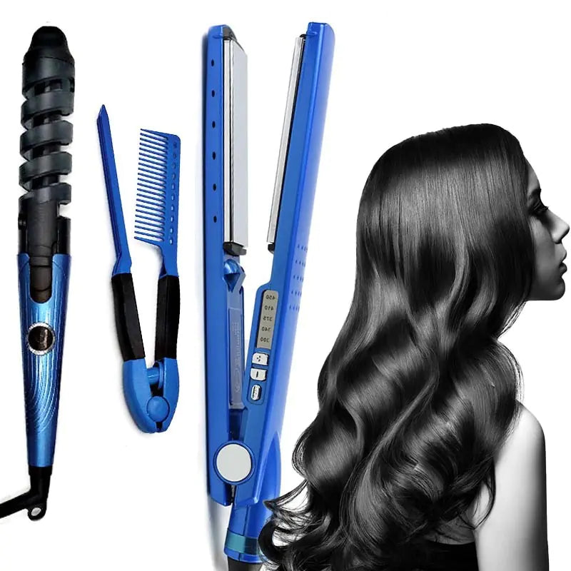 Dual-Purpose Blue Hair Straightener for Quick Styling